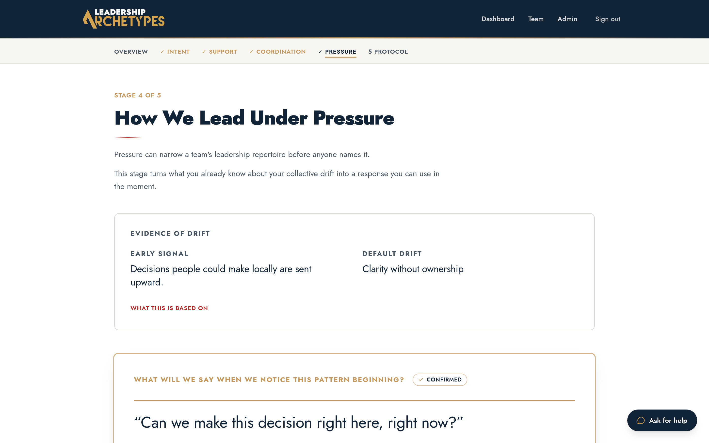 Protocol Stage 4 pressure response screen